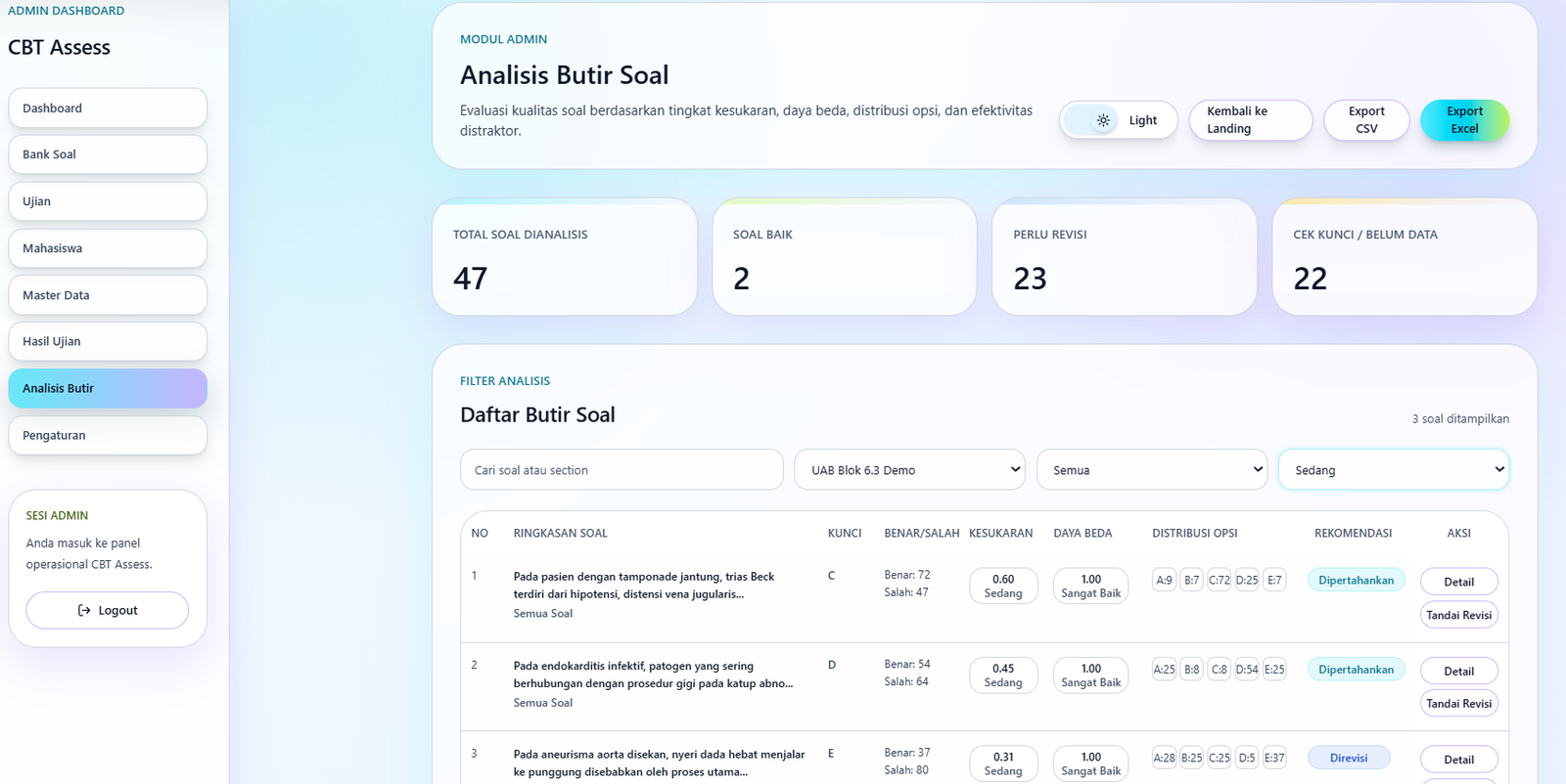 CBT Assess analisis butir screenshot