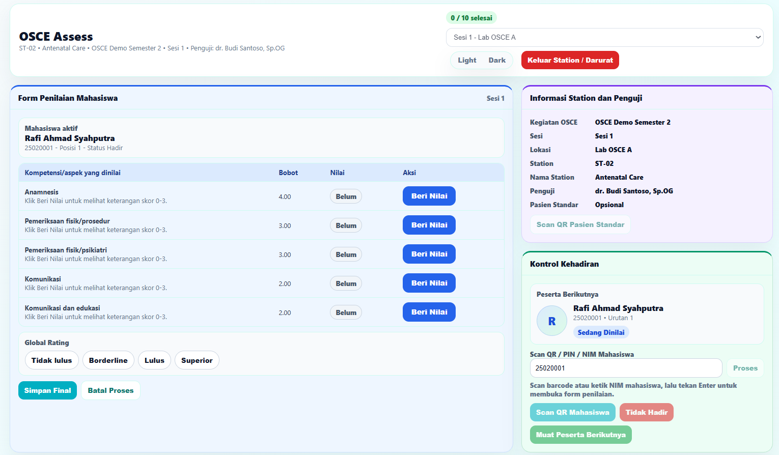 OSCE Assess form penguji screenshot
