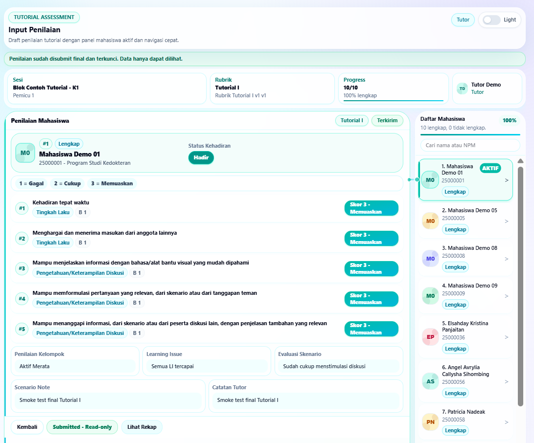 Tutor Assess form penilaian tutorial screenshot